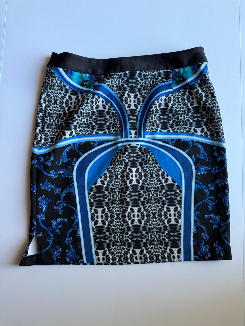 Laundry Shelli Segal Blue & Black Printed Two-Piece Skirt Set sz 8 stretchy KH - Picture 6 of 10
